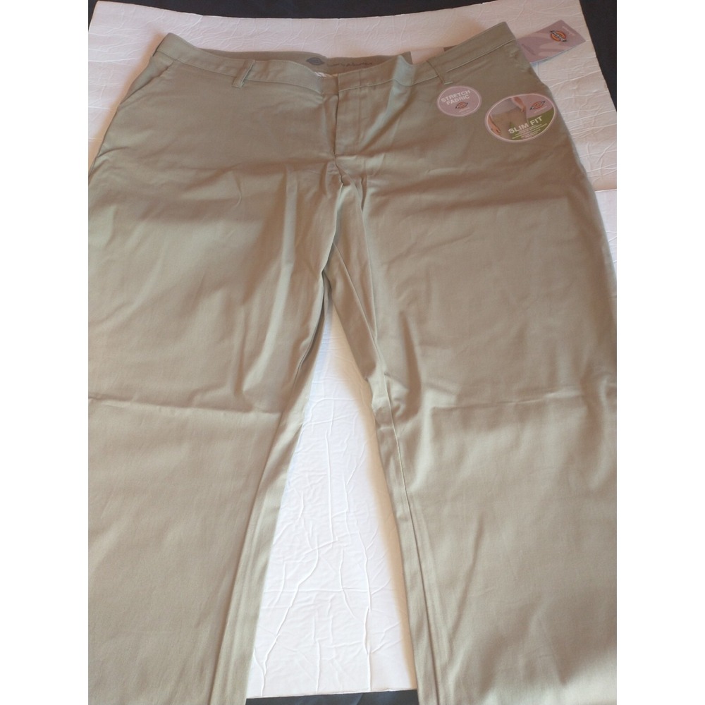 Dickies Women's 22R Stretch Twill Pants Khaki Boot Cut Slim Fit Beige 44x31